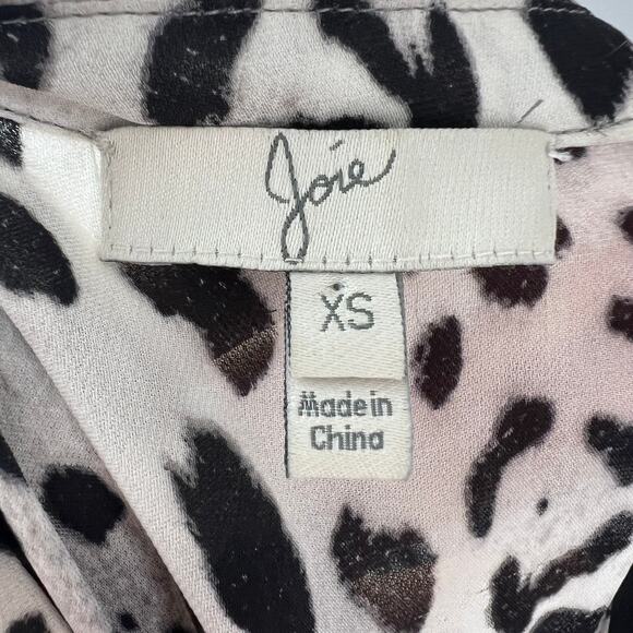 JOIE Purine Gray Black Top Silk Leopard Split Neck Balloon Sleeve Size XSmall XS - Picture 12 of 14